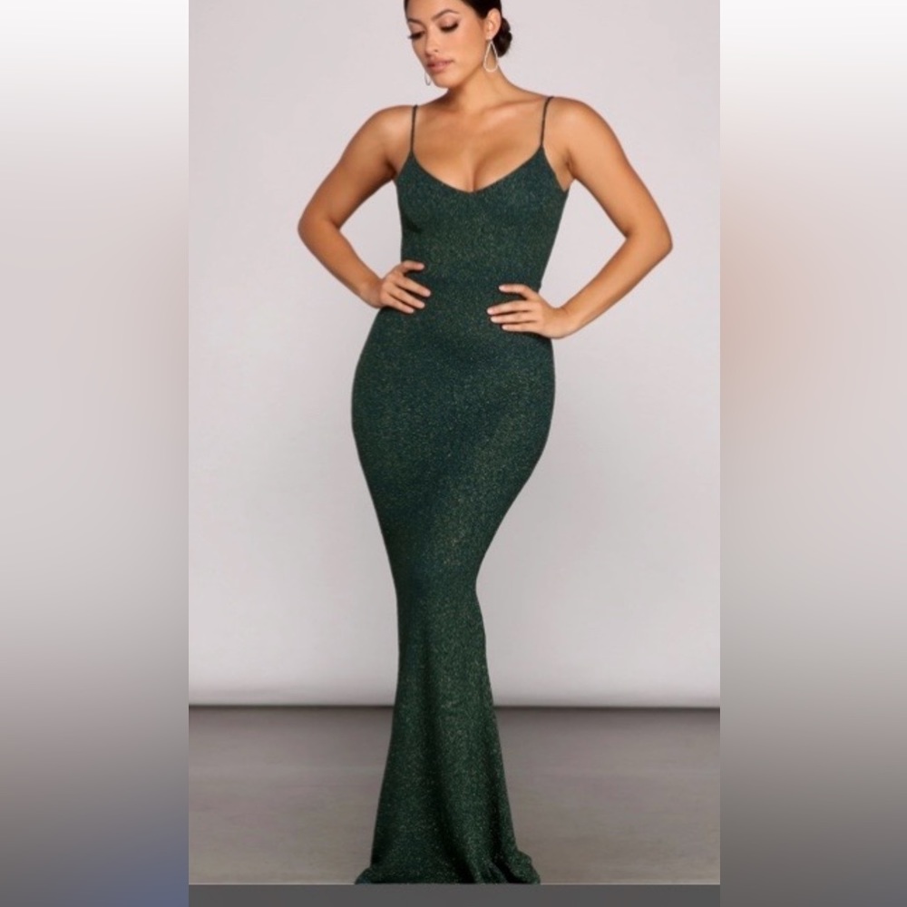 Sparkly Forest Green Maxi Dress w Open Back
